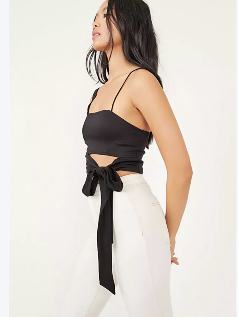 Altar'd State Black Wrap-Tie Spaghetti Strap Crop Top